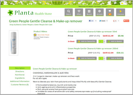 A page from the Planta Health Store web site